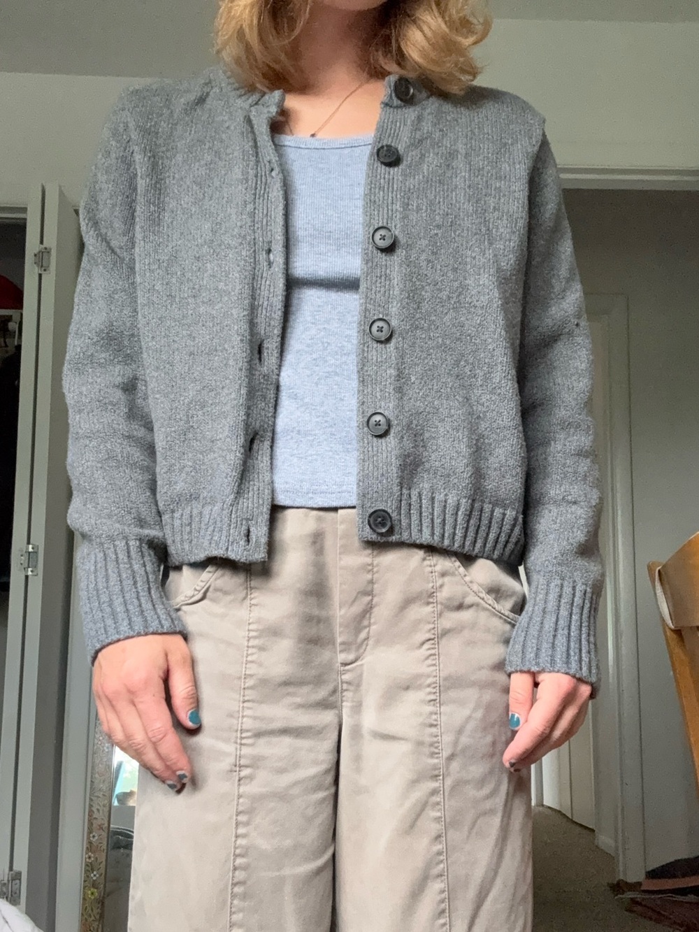 GAP Gray Button-Up Ribbed Hem Cardigan